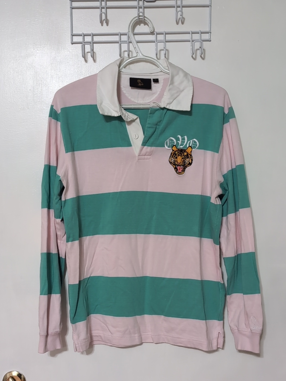 OVO SS22 Pink + Teal Rugby Shirt Size Small